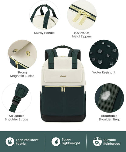 Damen Rucksack 15,6 Zoll Laptopfach Wasserdicht Dunkelgrün