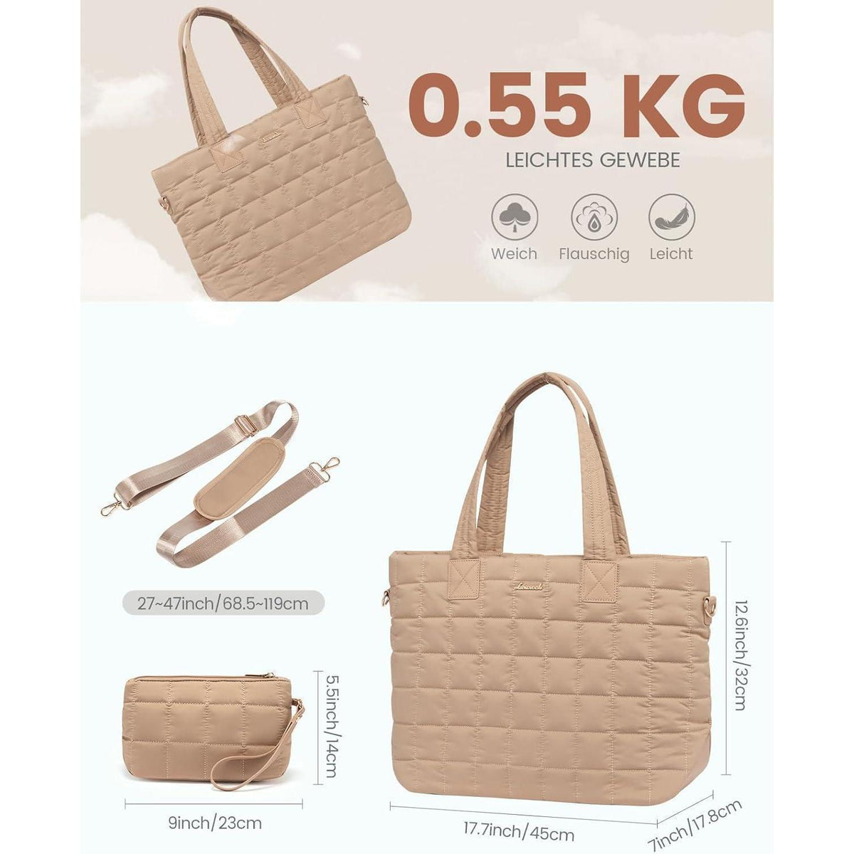Laptoptasche Damen 15,6 Zoll Khaki Arbeitstasche Groß