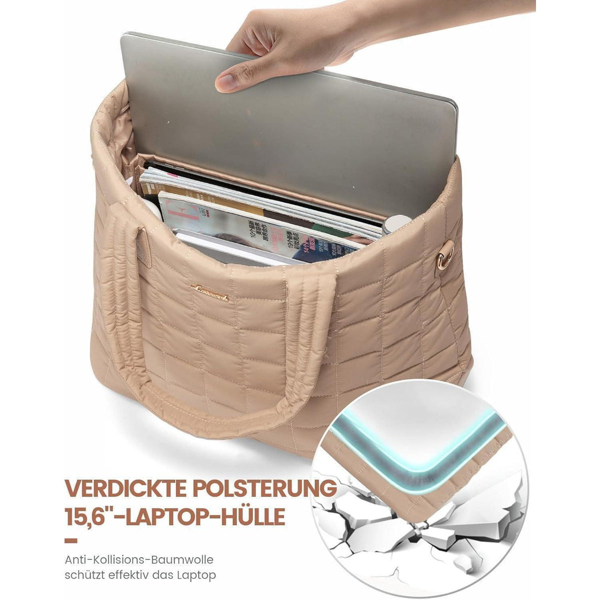 Laptoptasche Damen 15,6 Zoll Khaki Arbeitstasche Groß