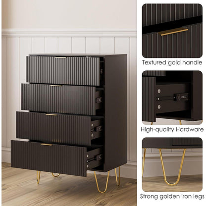 Moderne Kommode mit 4 Schubladen & Goldbeinen – 34x60x91cm