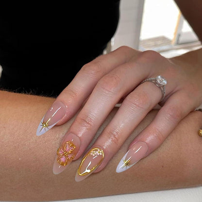 24 Stück Blumen Press On Nägel Mandel Mittel Herbst Glitzernde