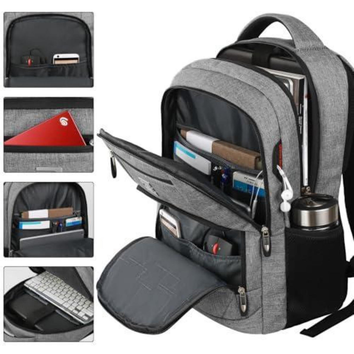 18 Zoll Laptop Rucksack Herren Grau – Schulrucksack mit Gepäckgurt
