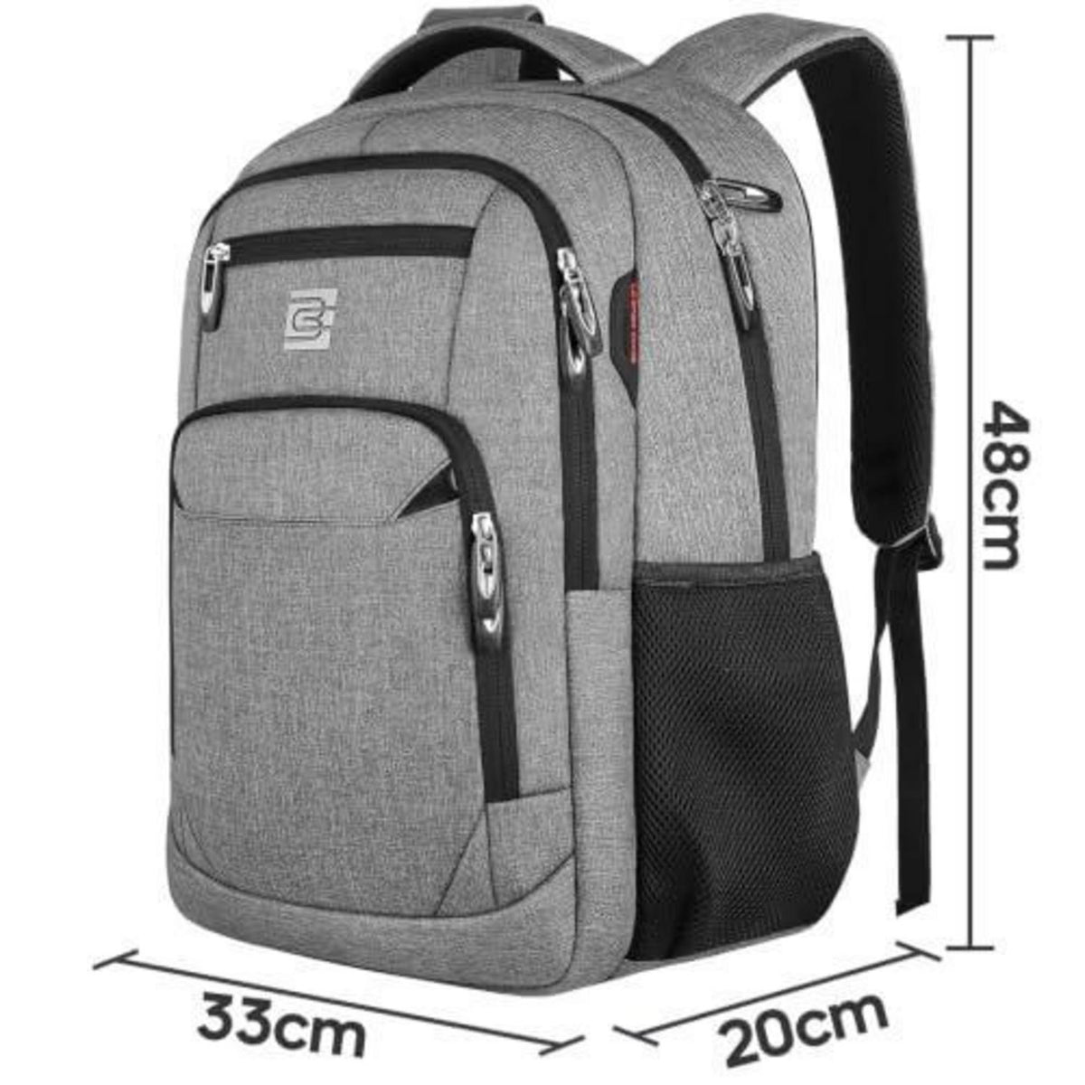18 Zoll Laptop Rucksack Herren Grau – Schulrucksack mit Gepäckgurt