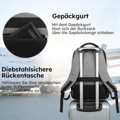 18 Zoll Laptop Rucksack Herren Grau – Schulrucksack mit Gepäckgurt