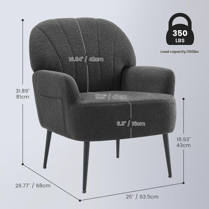 Bequemer Kunstfell Sessel mit Seitentasche – Grau