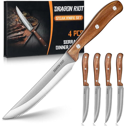 Steakmesser Set 4-teilig mit Holzgriff & Geschenkbox