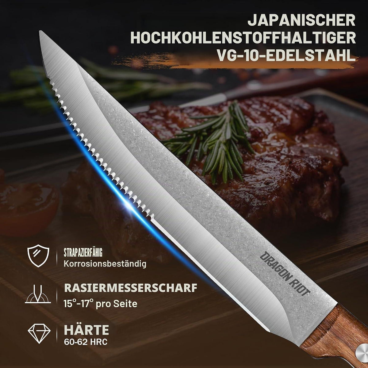 Steakmesser Set 4-teilig mit Holzgriff & Geschenkbox