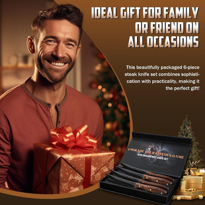 Steakmesser Set 4-teilig mit Holzgriff & Geschenkbox