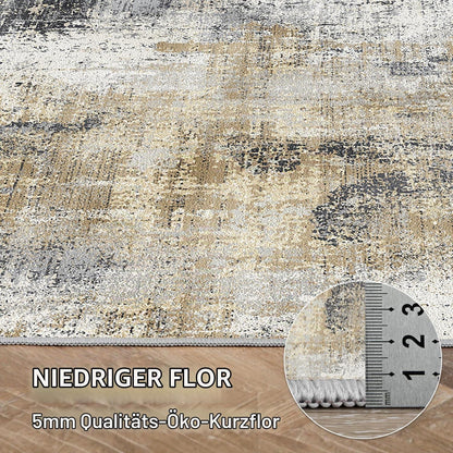 Moderner Wohnzimmerteppich Schwarz-Grau 200x290 cm, Rutschfest & Waschbar
