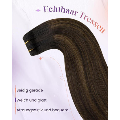 Echthaar Tressen Braun Balayage Ombre 40cm #2/8/2