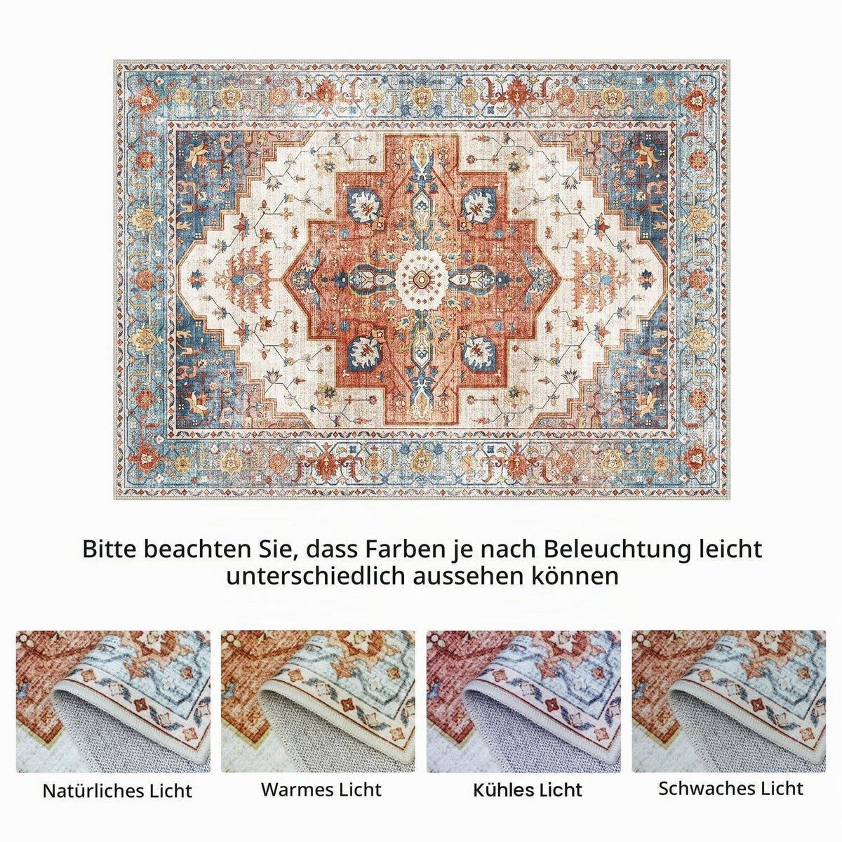 Vintage Teppich Waschbar Blau-Rot 160x230 cm