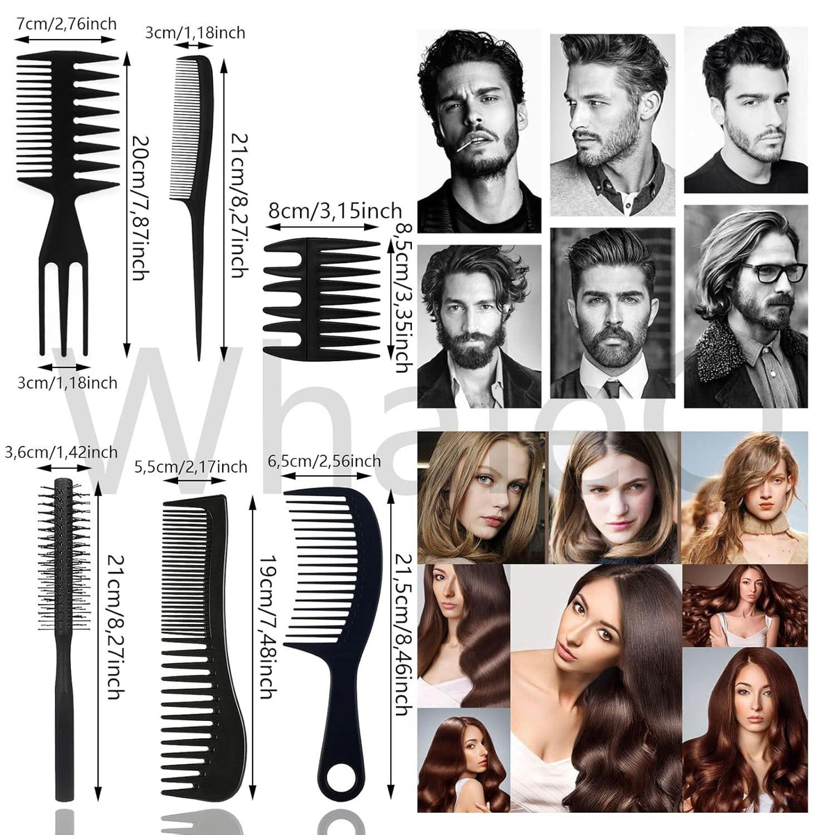 WhaleO 7 Stück Kamm Set Männer Frauen Locken Haarbürste