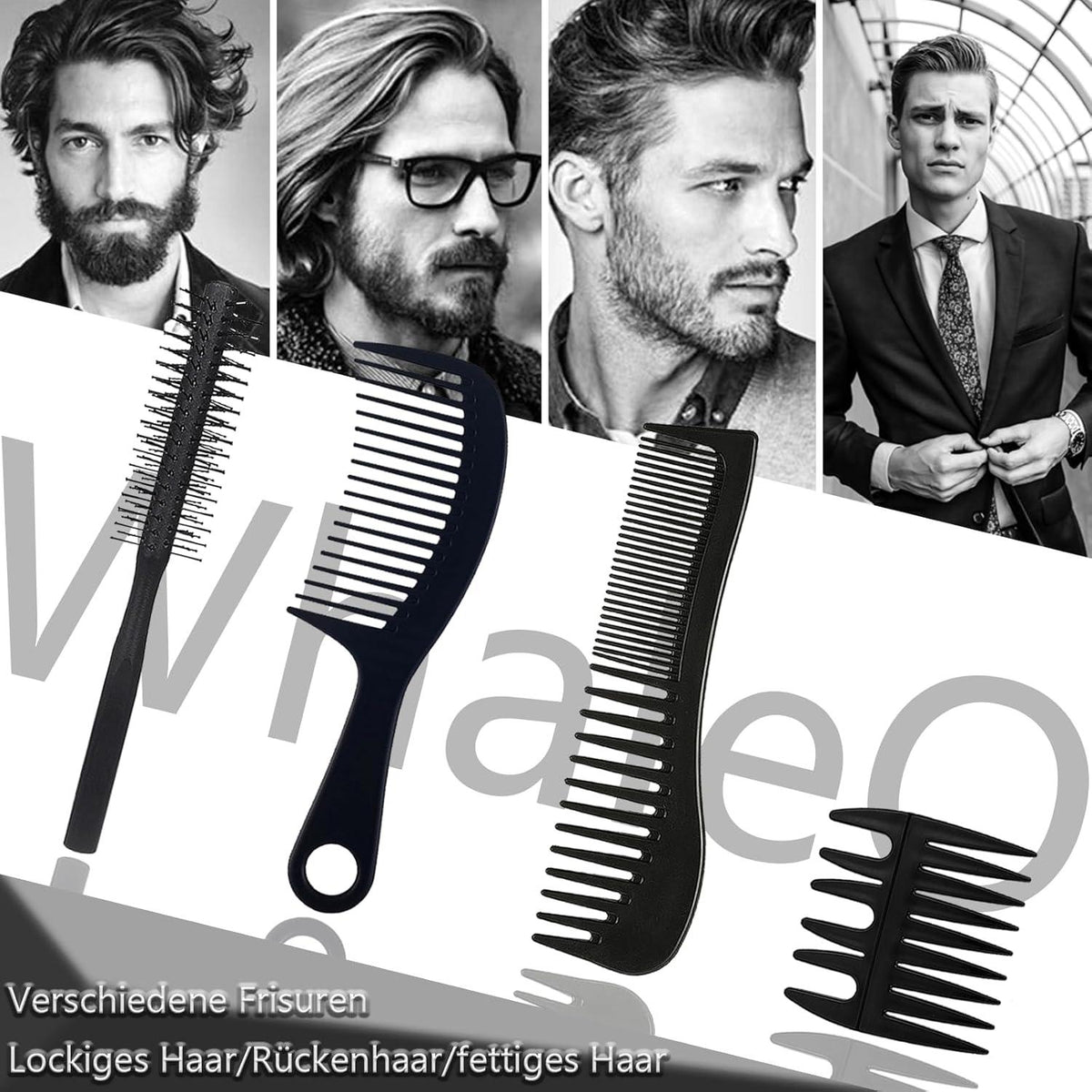 WhaleO 7-teiliges Styling Kamm Männer Frauen Locken Bart Haarbürste Set