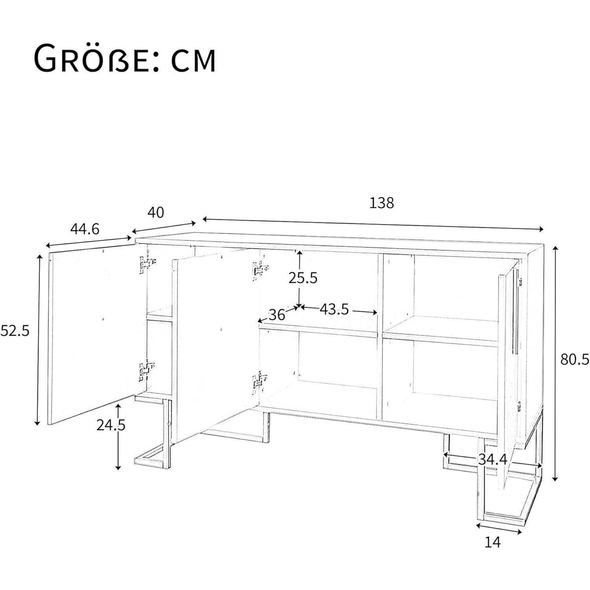 Weißes Sideboard mit 6 Schubladen & verstellbaren Regalen