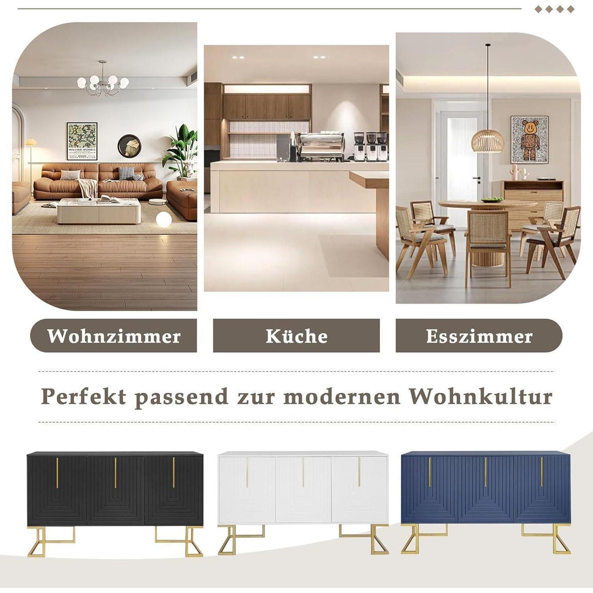 Kommode & Sideboard mit 6 Schubladen & 3 Türen, Schwarz