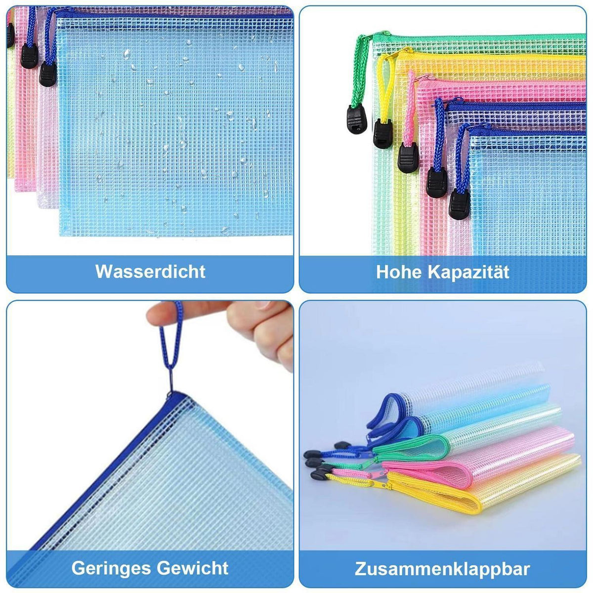15x Dokumententasche Set A4/A5/A6 mit Reißverschluss & Mesh