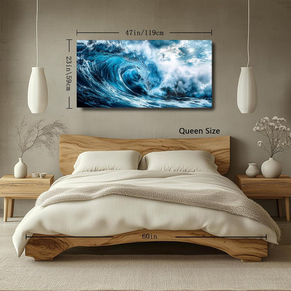 Wellen Wandbild Blau Leinwand XXL – Moderne Wanddeko