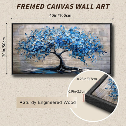 Blühender Baum Leinwandbild mit Rahmen Schwarz 50x100 cm