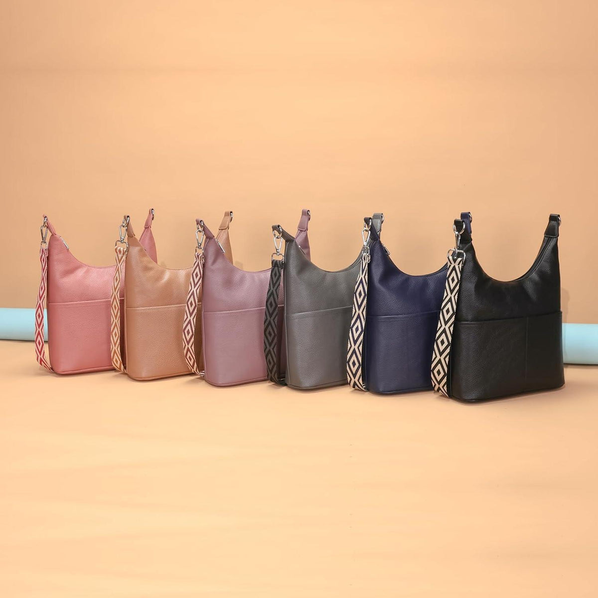 Umhängetasche Damen Schwarz Vegan Leder Mittelgroß Groß Crossbody Bag