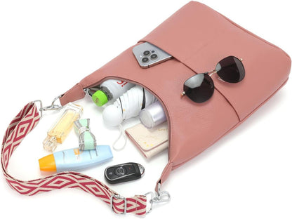 Große Damen Umhängetasche Crossbody Vegan Leder Rosa