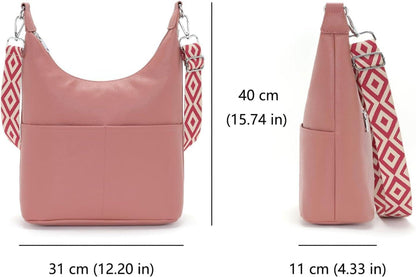 Vegane Leder Umhängetasche Damen Groß 40x31x11cm Rosa