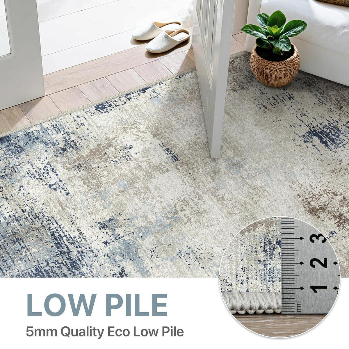 Moderner Wohnzimmerteppich Blau 200x290 cm – Waschbar & Rutschfest
