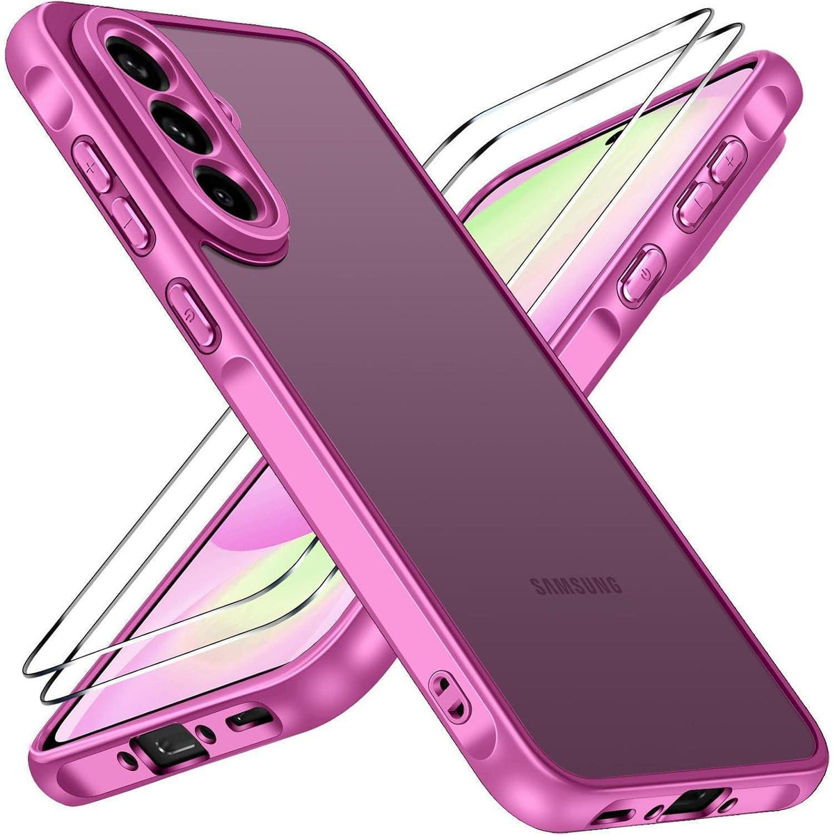 Samsung Galaxy A56 5G Hülle mit Panzerglas, matt durchscheinend, rosa