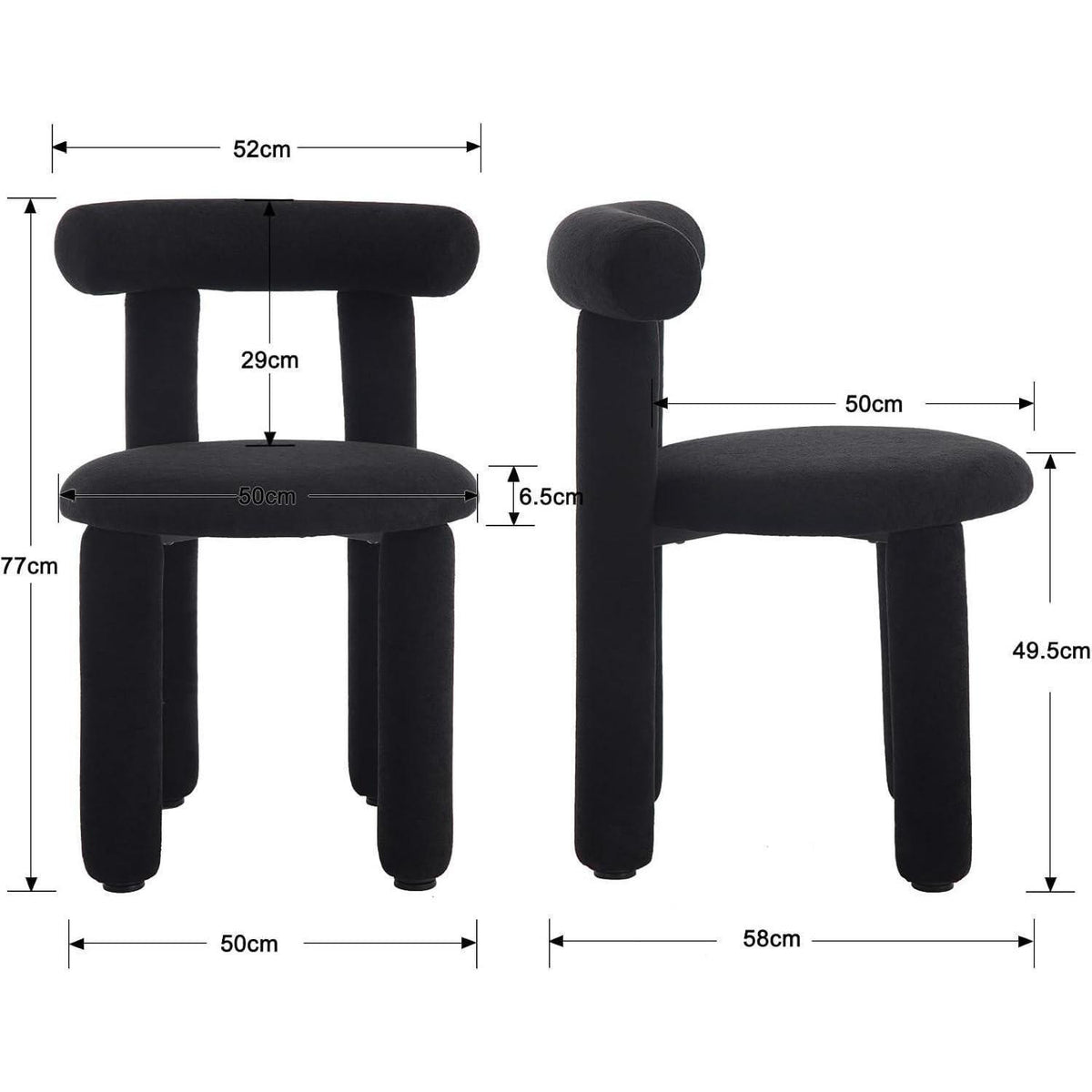 Küchenstühle 2er Set Kunstfell Schwarz – Moderne Esszimmerstühle