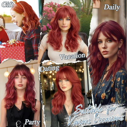 Ombre Rot Wellig Pony Perücke – 46cm Schulterlang Synthetisch