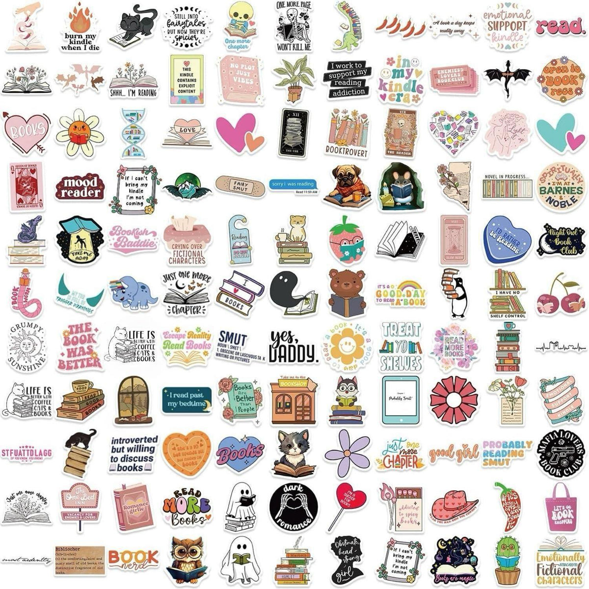 Buch Sticker Pack | 125 Wasserdichte Vinyl Aufkleber für Kindle & Laptop