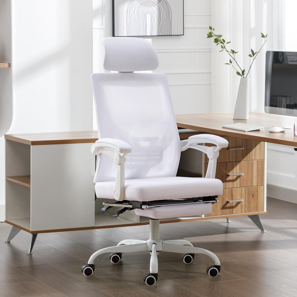 Ergonomischer Bürostuhl mit Fußstütze, verstellbar, atmungsaktiver