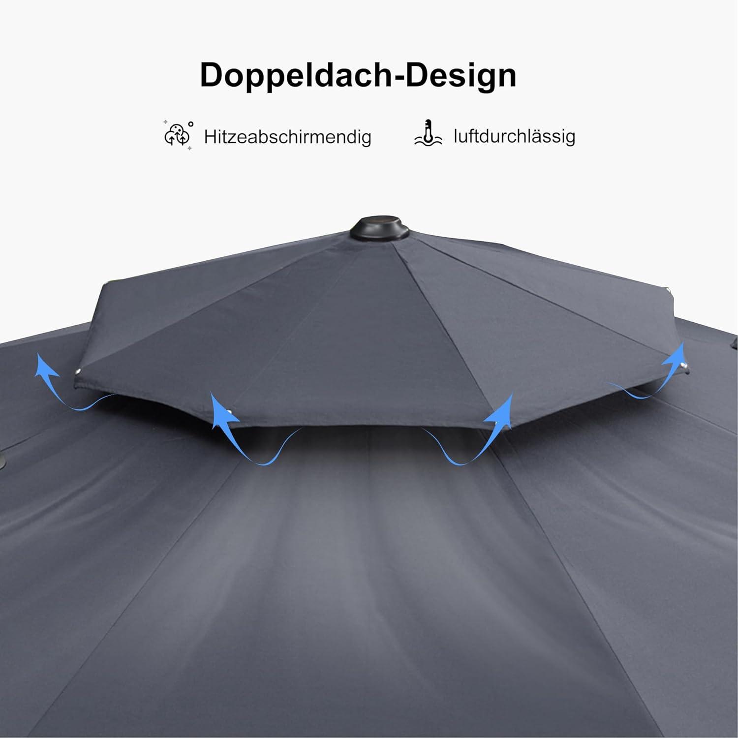PURPLE LEAF Sonnenschirm 300cm Ständer Ampelschirm UV50+ Grau XXL