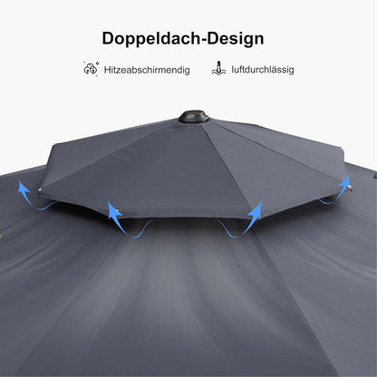 PURPLE LEAF Sonnenschirm 300cm Ständer Ampelschirm UV50+ Grau XXL