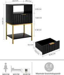 HEYZOEY Nachttisch mit Goldrahmen 3-Tier Schwarz