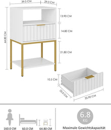 Nachttisch mit Goldrahmen Weiß 3-Tier Lagerung 39x29x64.8 cm