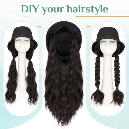 Lockige Hutperücke Damen – Dunkelbraun, 45cm Welle