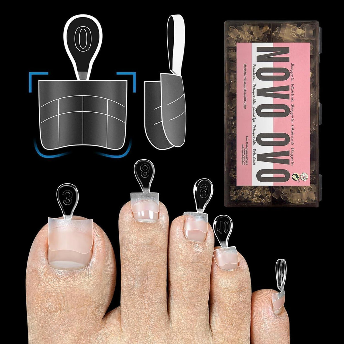 Zehennägel Aufkleben - Half Cover Soft Gel mit Linie - 300er Set