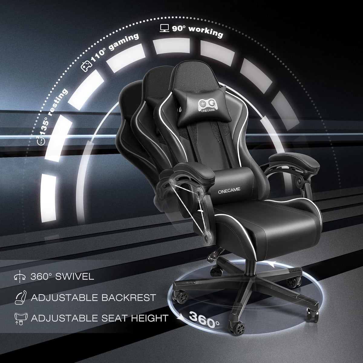 OneGame Ergonomischer Gaming Chair höhenverstellbar Schwarz