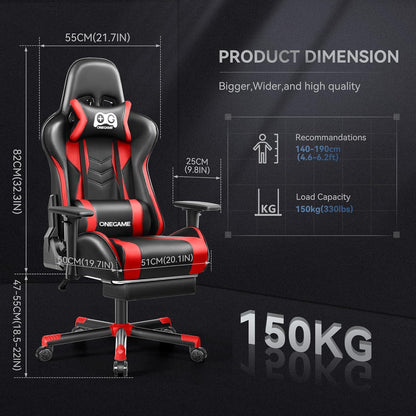 Ergonomischer Gaming Stuhl mit Fußstütze und verstellbaren Armlehnen