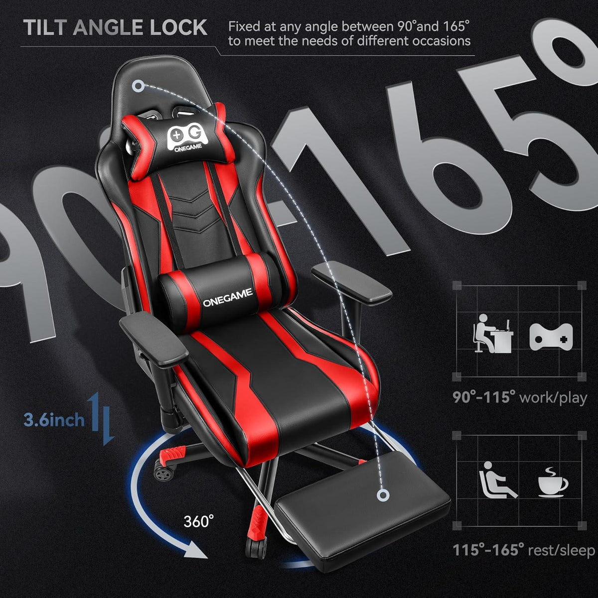 Gaming Stuhl mit Fußstütze 3D Armlehnen Bürostuhl ergonomisch PU-Leder Rot