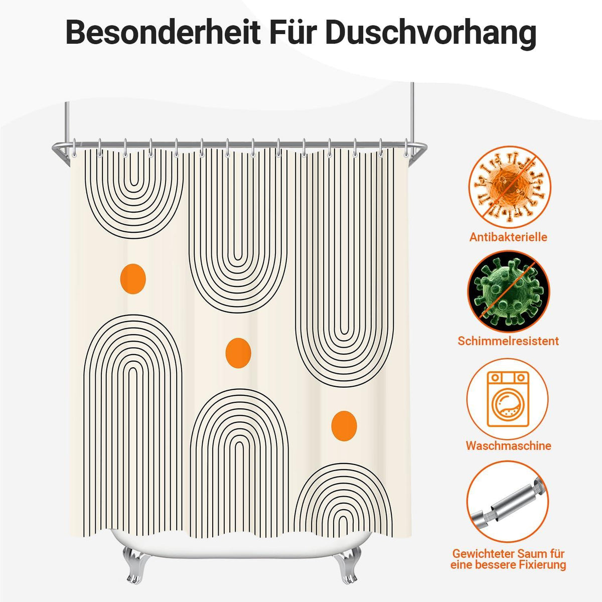 Duschvorhang 240x200cm Geometrische Kurve Antischimmel Polyester Stoff