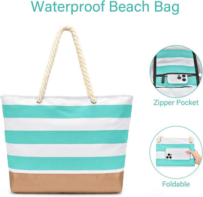 Große Strandtasche Tote Bag wasserdicht mit Reißverschluss für Damen