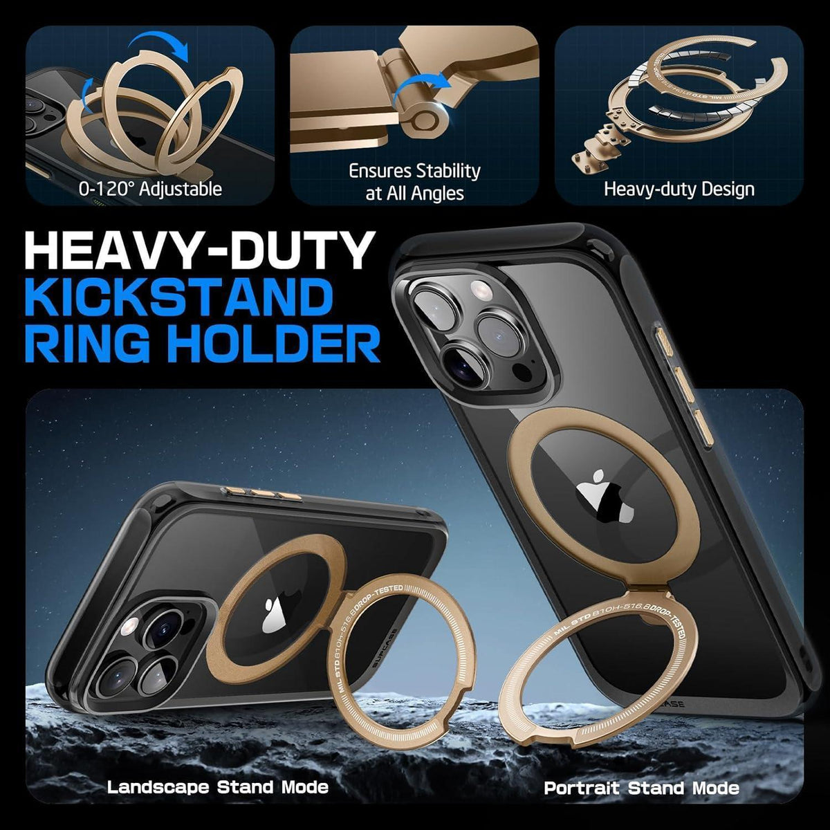 iPhone 16 Pro Hülle mit Ringständer & MagSafe (Gold)