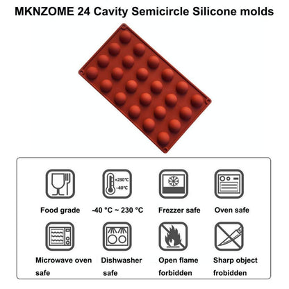 Silikonform 24 Mulden Halbrund für Schokolade & Kuchen