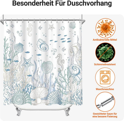 Duschvorhang 200x160cm U-Boot Seepferdchen Antischimmel Polyester