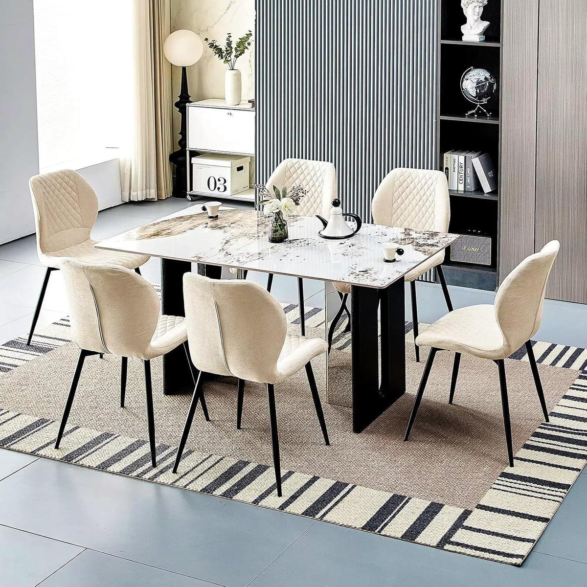Bequeme Esszimmerstühle 6er Set, Gepolsterte Leinenstühle Beige