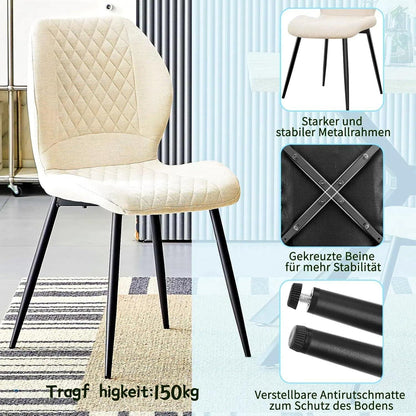 Bequeme Esszimmerstühle 6er Set, Gepolsterte Leinenstühle Beige