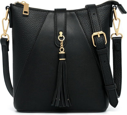 Umhängetasche Damen Leder Crossbody Schultertasche Schwarz