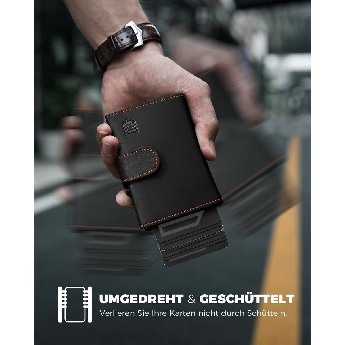 Slim Wallet mit Münzfach, RFID Schutz, Schwarz-Orange
