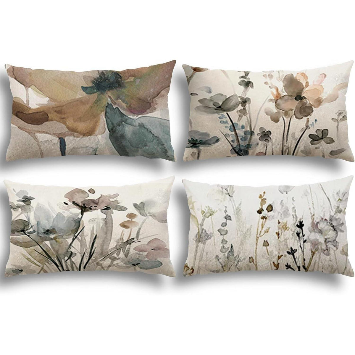 Blumen Kissenbezug 40x60 - 4er Set Leinen, Modern & Dekorativ